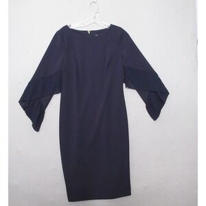 DKNY Dress 6 Navy Blue Sheath Flowy Pleated Sleeve Career Office‎ Church NWT